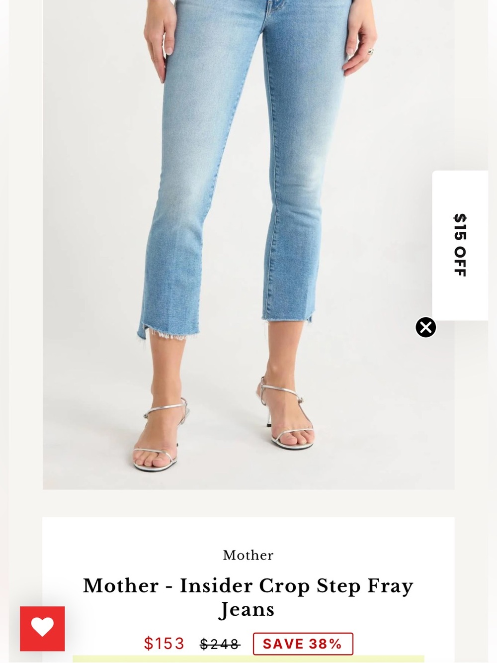 MOTHER Light Blue insider crop step fray Jeans